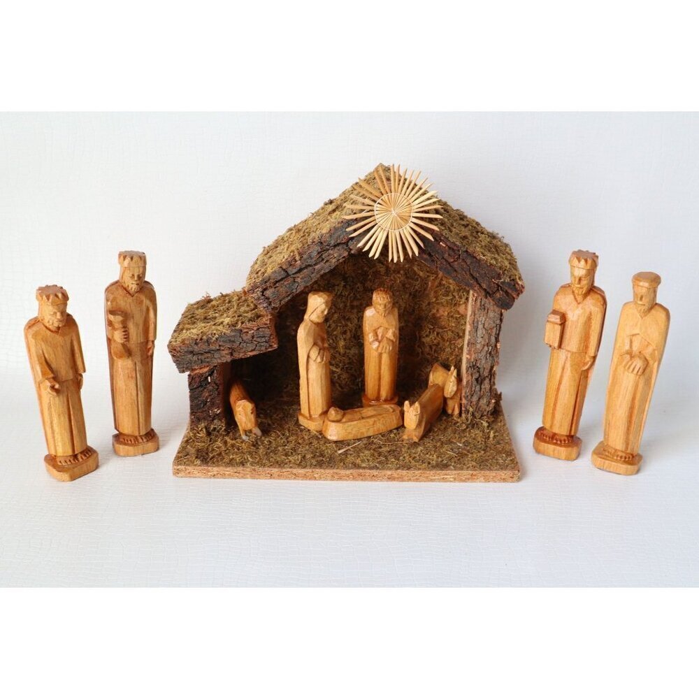 Vintage Nativity Hand Carved  Figures Baby Jesus Mary Joseph Wise Men Christmas